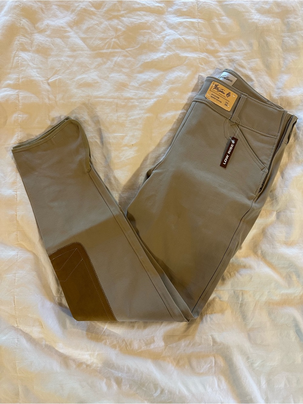 The Tailored Sportsman Khaki Riding Breeches with Brown Knee Patch